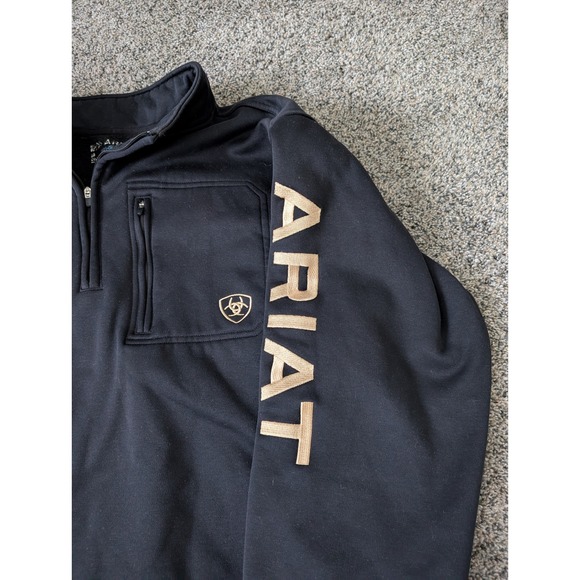 Ariat AriatTEK Womens Medium Black Gold Logo Quarter Zip Fleece Pullover Jacket - Picture 4 of 4